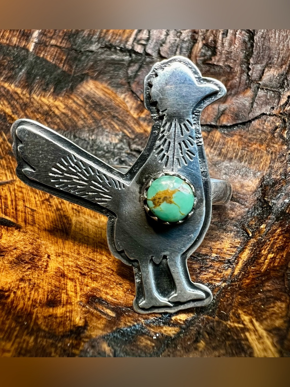 925 Sterling Silver Kingman Turquoise Roadrunner Ring Size 9